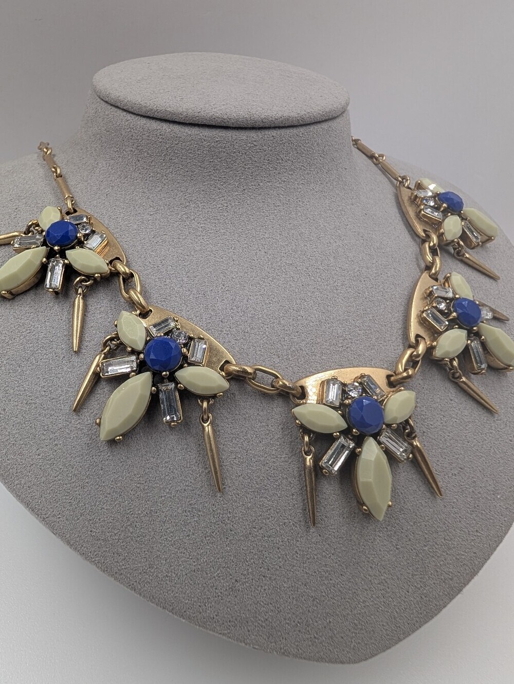 Signed J. Crew Deco Spike Floral Crystal Collar Statement Necklace 0515 - Picture 5 of 7
